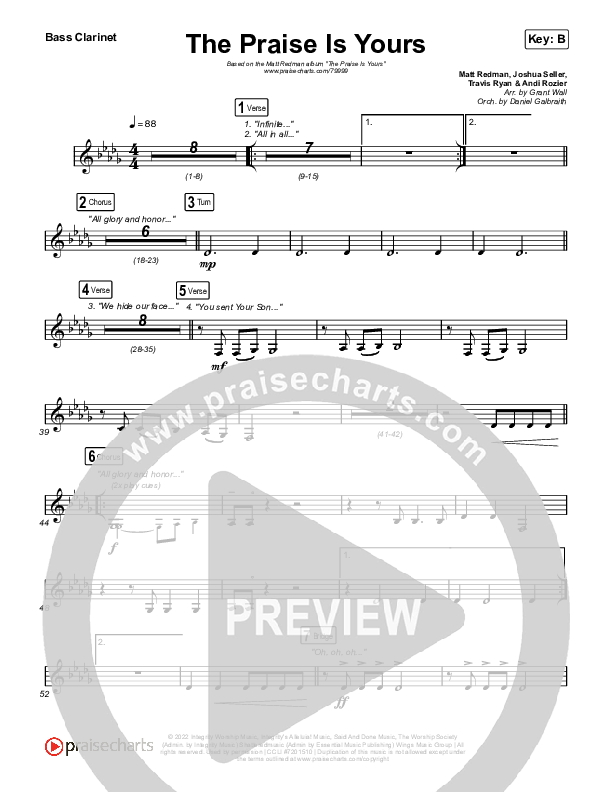 The Praise Is Yours (Live) Bass Clarinet (Matt Redman)