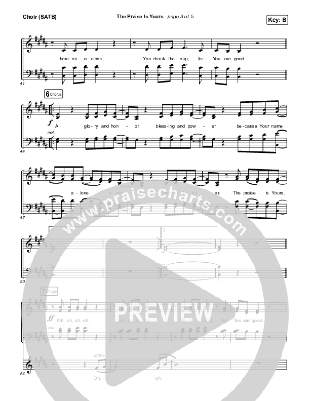 The Praise Is Yours (Live) Choir Sheet (SATB) (Matt Redman)