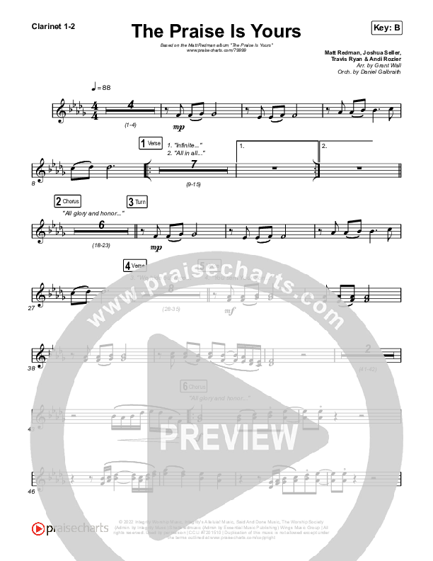The Praise Is Yours (Live) Clarinet 1/2 (Matt Redman)