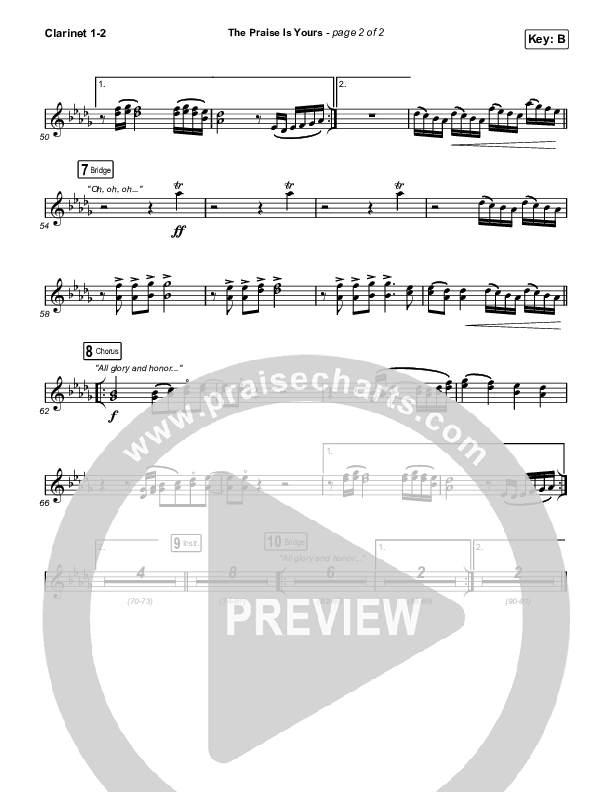 The Praise Is Yours (Live) Clarinet 1/2 (Matt Redman)