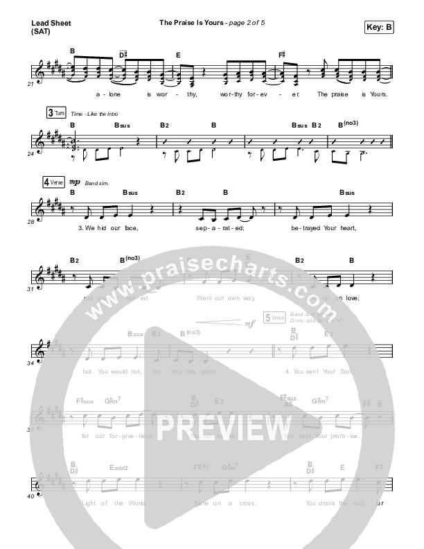 The Praise Is Yours (Live) Lead Sheet (SAT) (Matt Redman)