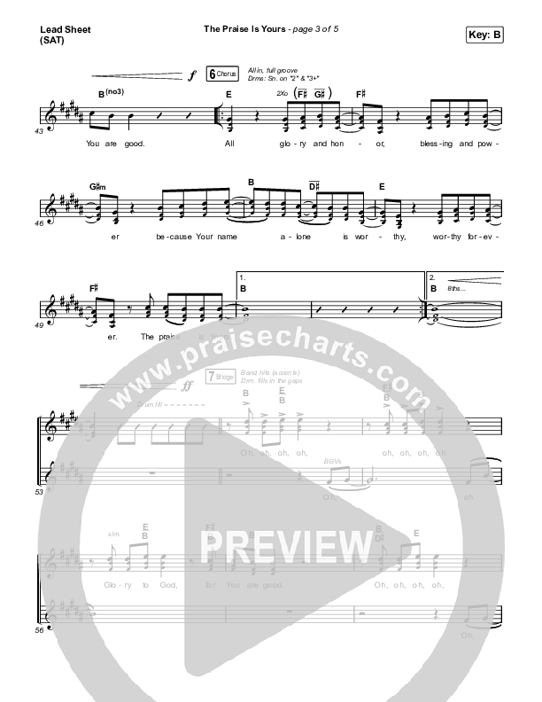 The Praise Is Yours (Live) Lead Sheet (SAT) (Matt Redman)