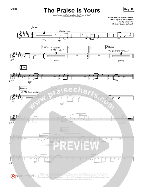 The Praise Is Yours (Live) Oboe (Matt Redman)