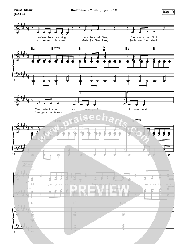 The Praise Is Yours (Live) Piano/Vocal Pack (Matt Redman)