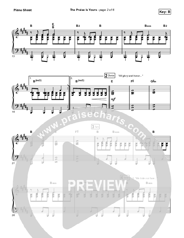 The Praise Is Yours (Live) Piano Sheet (Matt Redman)