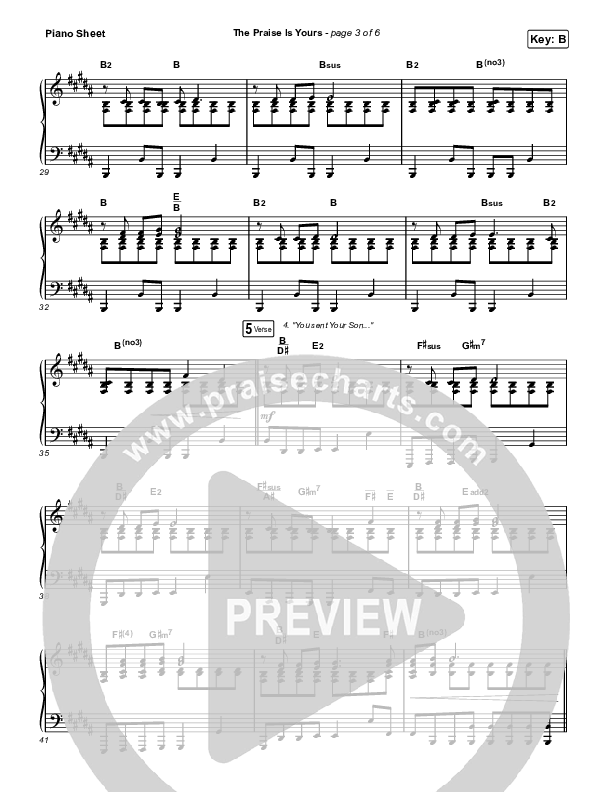 The Praise Is Yours (Live) Piano Sheet (Matt Redman)