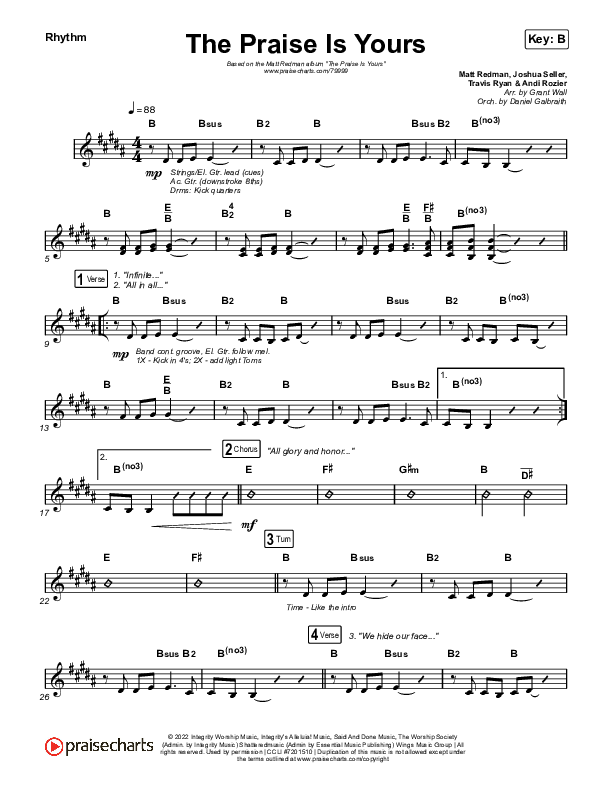 The Praise Is Yours (Live) Rhythm Chart (Matt Redman)