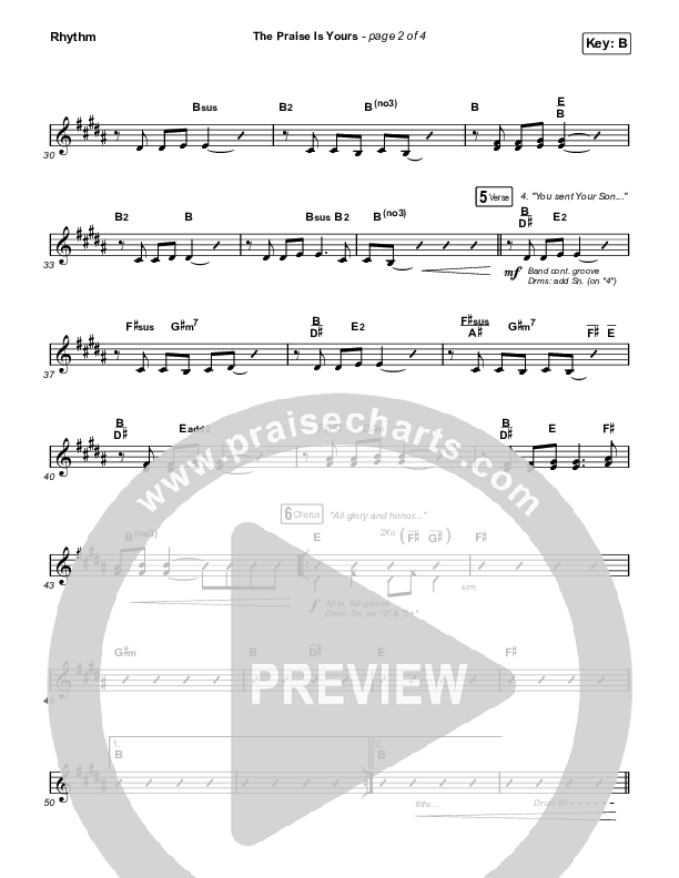 The Praise Is Yours (Live) Rhythm Chart (Matt Redman)