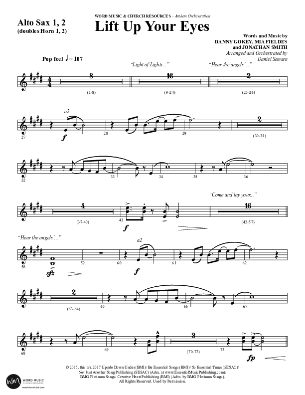 Lift Up Your Eyes (Choral Anthem SATB) Alto Sax 1/2 (Word Music Choral / Arr. Daniel Semsen)