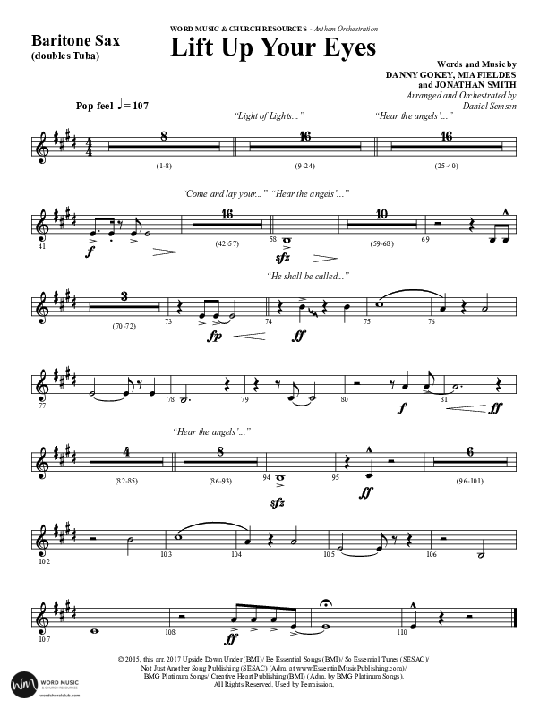 Lift Up Your Eyes (Choral Anthem SATB) Bari Sax (Word Music Choral / Arr. Daniel Semsen)