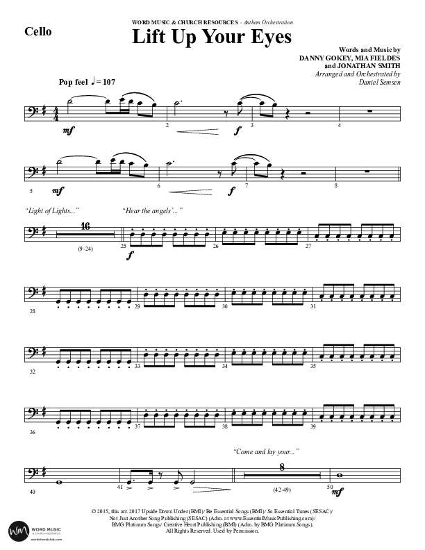 Lift Up Your Eyes (Choral Anthem SATB) Cello (Word Music Choral / Arr. Daniel Semsen)