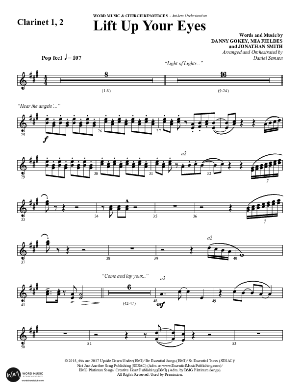 Lift Up Your Eyes (Choral Anthem SATB) Clarinet 1/2 (Word Music Choral / Arr. Daniel Semsen)