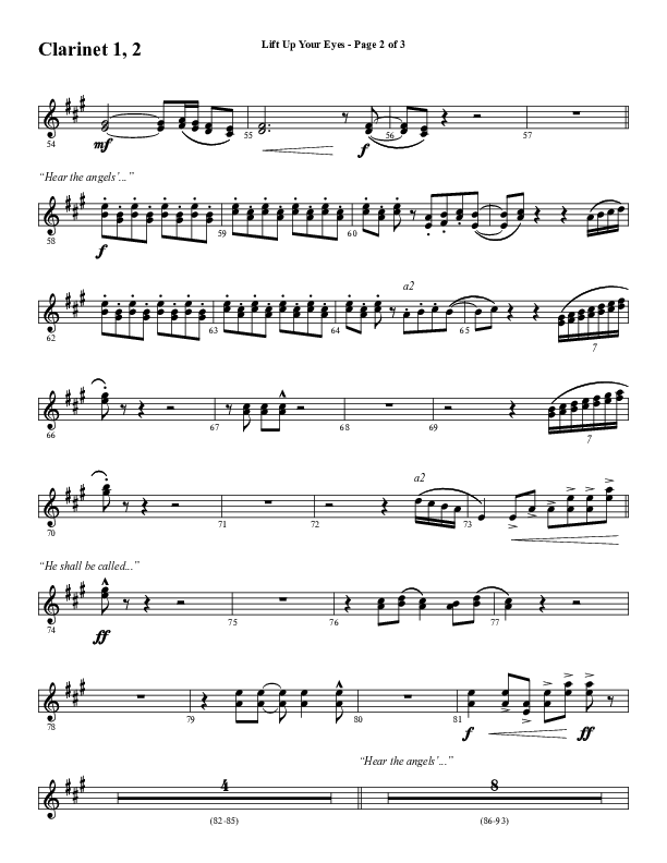 Lift Up Your Eyes (Choral Anthem SATB) Clarinet 1/2 (Word Music Choral / Arr. Daniel Semsen)
