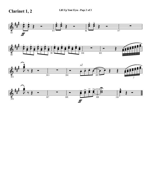 Lift Up Your Eyes (Choral Anthem SATB) Clarinet 1/2 (Word Music Choral / Arr. Daniel Semsen)