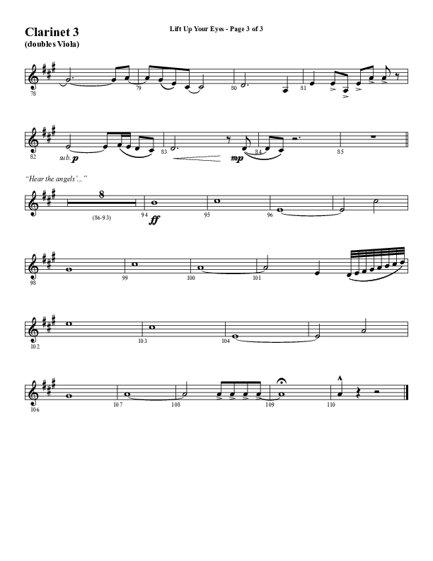 Lift Up Your Eyes (Choral Anthem SATB) Clarinet 3 (Word Music Choral / Arr. Daniel Semsen)