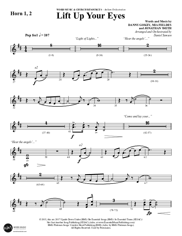 Lift Up Your Eyes (Choral Anthem SATB) French Horn 1/2 (Word Music Choral / Arr. Daniel Semsen)