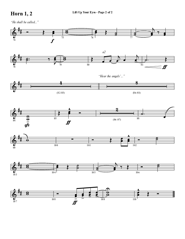 Lift Up Your Eyes (Choral Anthem SATB) French Horn 1/2 (Word Music Choral / Arr. Daniel Semsen)