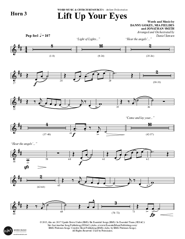 Lift Up Your Eyes (Choral Anthem SATB) French Horn 3 (Word Music Choral / Arr. Daniel Semsen)