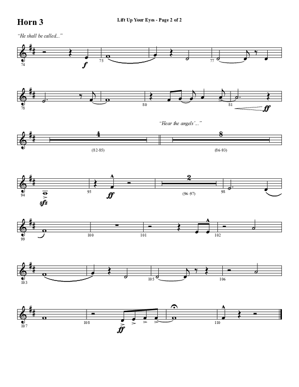 Lift Up Your Eyes (Choral Anthem SATB) French Horn 3 (Word Music Choral / Arr. Daniel Semsen)