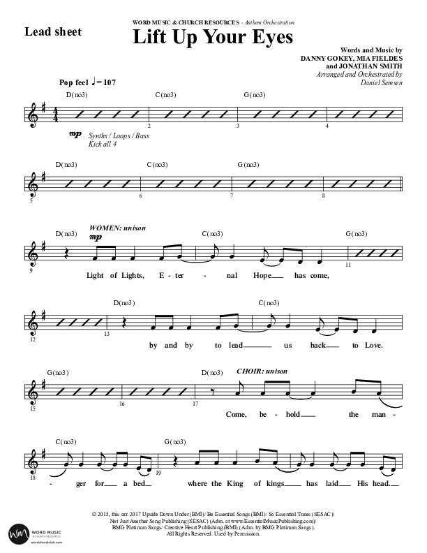 Lift Up Your Eyes (Choral Anthem SATB) Lead Sheet (Melody) (Word Music Choral / Arr. Daniel Semsen)