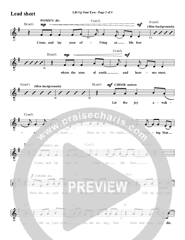 Lift Up Your Eyes (Choral Anthem SATB) Lead Sheet (Melody) (Word Music Choral / Arr. Daniel Semsen)