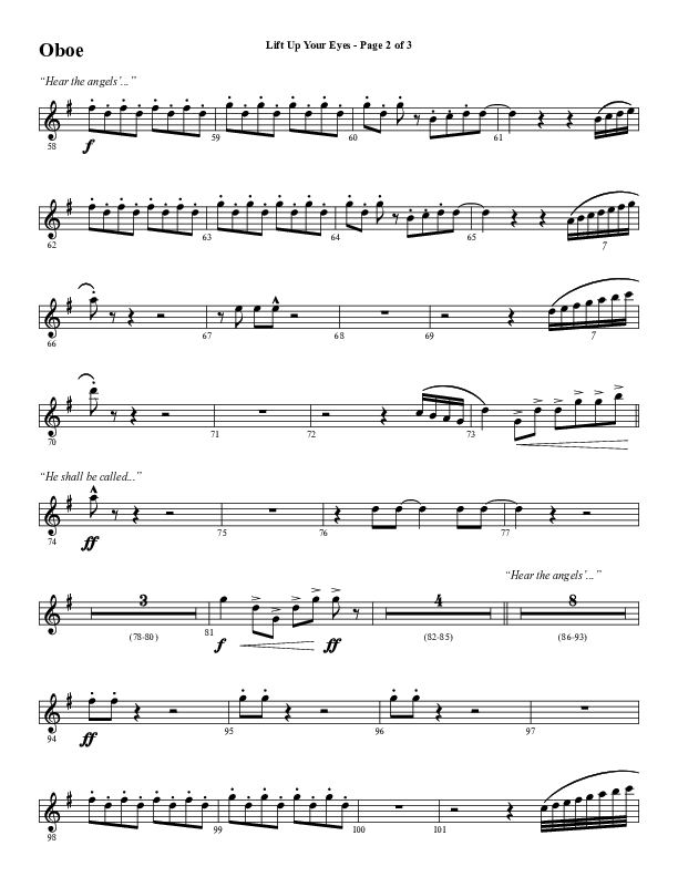 Lift Up Your Eyes (Choral Anthem SATB) Oboe (Word Music Choral / Arr. Daniel Semsen)