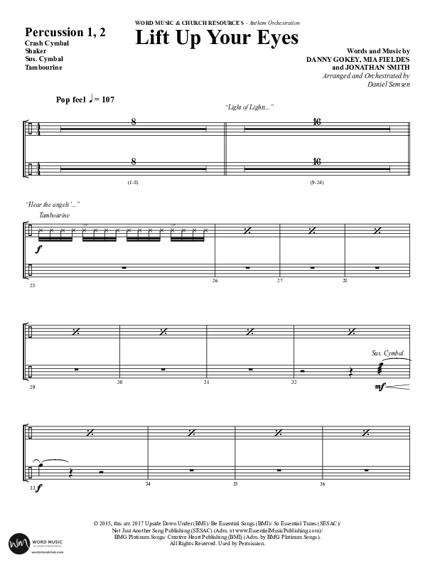 Lift Up Your Eyes (Choral Anthem SATB) Percussion 1/2 (Word Music Choral / Arr. Daniel Semsen)