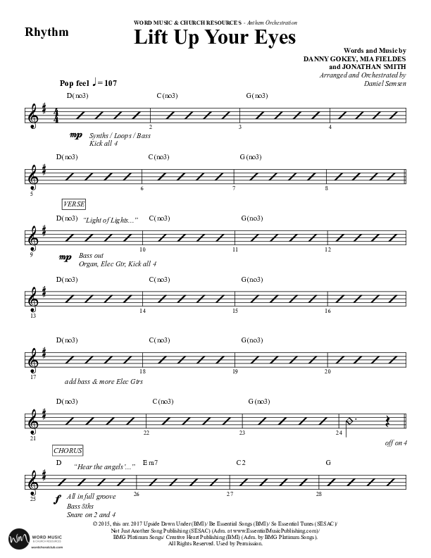 Lift Up Your Eyes (Choral Anthem SATB) Rhythm Chart (Word Music Choral / Arr. Daniel Semsen)