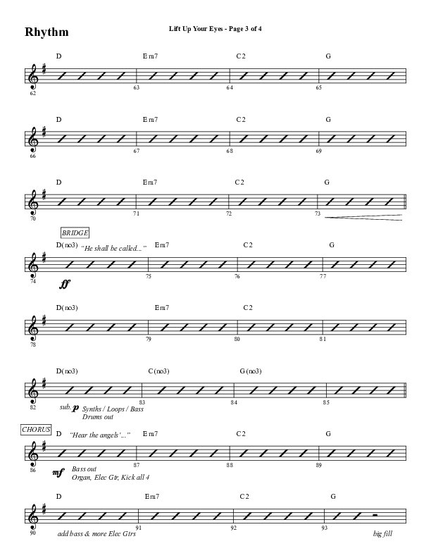 Lift Up Your Eyes (Choral Anthem SATB) Rhythm Chart (Word Music Choral / Arr. Daniel Semsen)