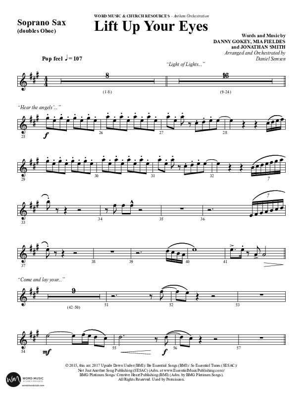 Lift Up Your Eyes (Choral Anthem SATB) Soprano Sax (Word Music Choral / Arr. Daniel Semsen)