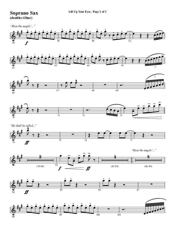 Lift Up Your Eyes (Choral Anthem SATB) Soprano Sax (Word Music Choral / Arr. Daniel Semsen)
