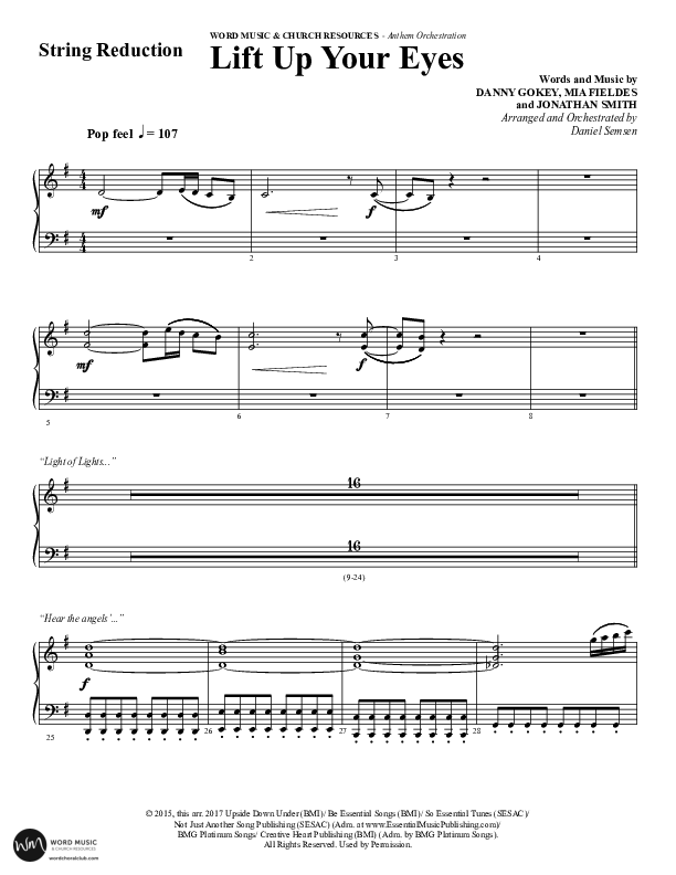 Lift Up Your Eyes (Choral Anthem SATB) String Reduction (Word Music Choral / Arr. Daniel Semsen)