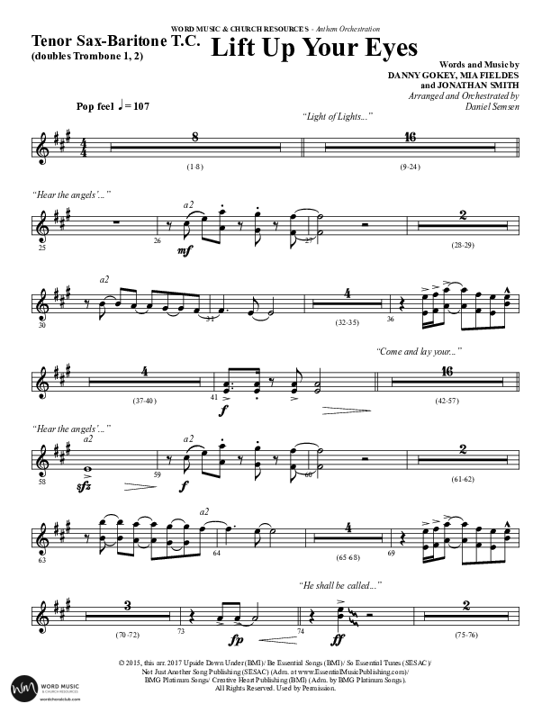 Lift Up Your Eyes (Choral Anthem SATB) Tenor Sax/Baritone T.C. (Word Music Choral / Arr. Daniel Semsen)