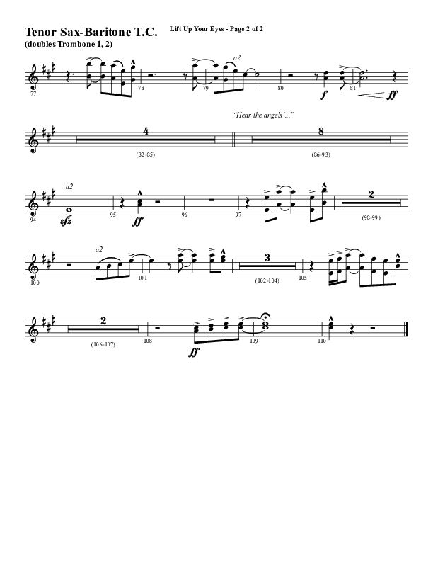 Lift Up Your Eyes (Choral Anthem SATB) Tenor Sax/Baritone T.C. (Word Music Choral / Arr. Daniel Semsen)