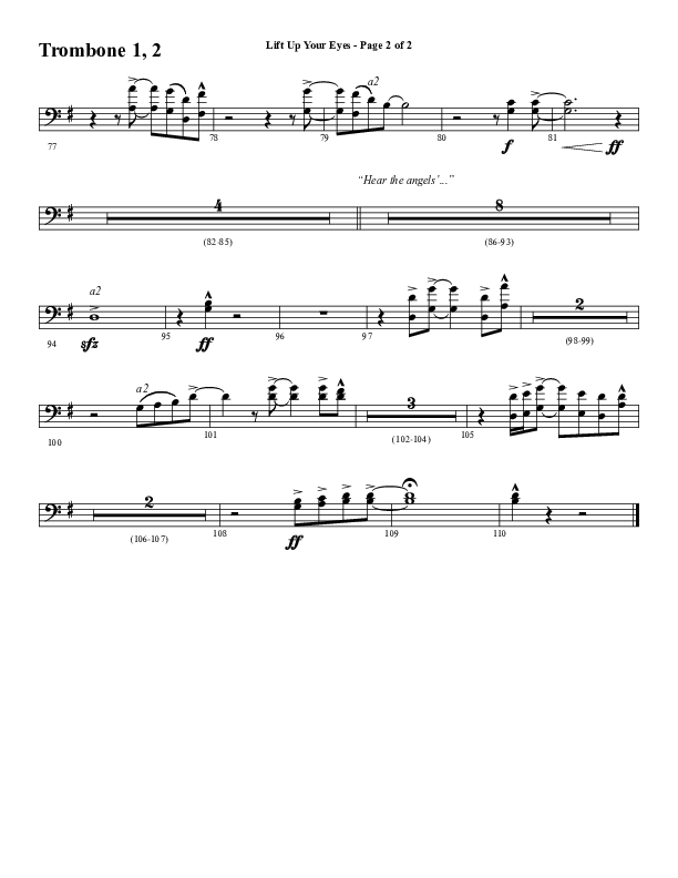 Lift Up Your Eyes (Choral Anthem SATB) Trombone 1/2 (Word Music Choral / Arr. Daniel Semsen)