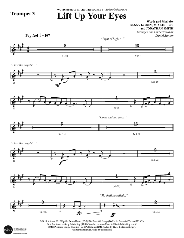 Lift Up Your Eyes (Choral Anthem SATB) Trumpet 3 (Word Music Choral / Arr. Daniel Semsen)