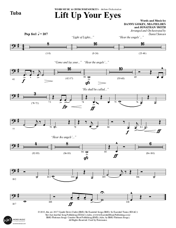 Lift Up Your Eyes (Choral Anthem SATB) Tuba (Word Music Choral / Arr. Daniel Semsen)