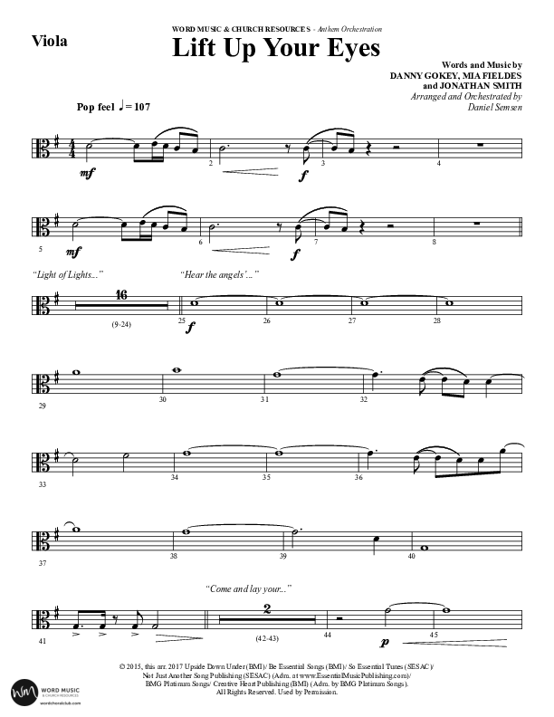 Lift Up Your Eyes (Choral Anthem SATB) Viola (Word Music Choral / Arr. Daniel Semsen)