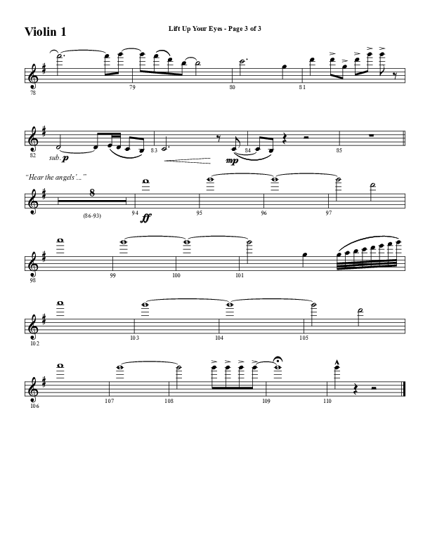 Lift Up Your Eyes (Choral Anthem SATB) Violin 1 (Word Music Choral / Arr. Daniel Semsen)