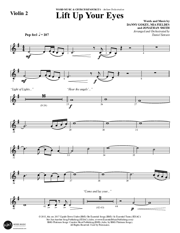 Lift Up Your Eyes (Choral Anthem SATB) Violin 2 (Word Music Choral / Arr. Daniel Semsen)