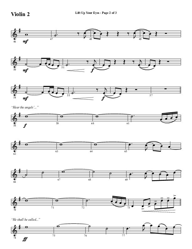 Lift Up Your Eyes (Choral Anthem SATB) Violin 2 (Word Music Choral / Arr. Daniel Semsen)