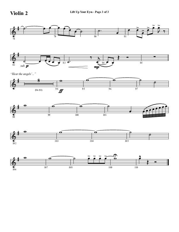 Lift Up Your Eyes (Choral Anthem SATB) Violin 2 (Word Music Choral / Arr. Daniel Semsen)
