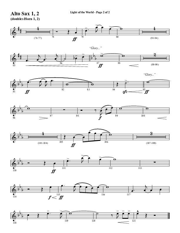 Light Of The World (Choral Anthem SATB) Alto Sax 1/2 (Word Music Choral / Arr. Cliff Duren)
