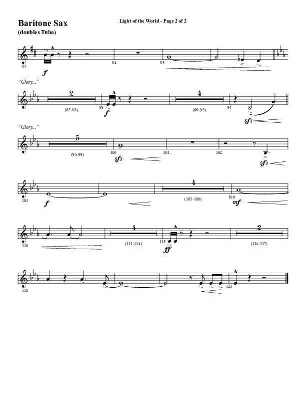 Light Of The World (Choral Anthem SATB) Bari Sax (Word Music Choral / Arr. Cliff Duren)
