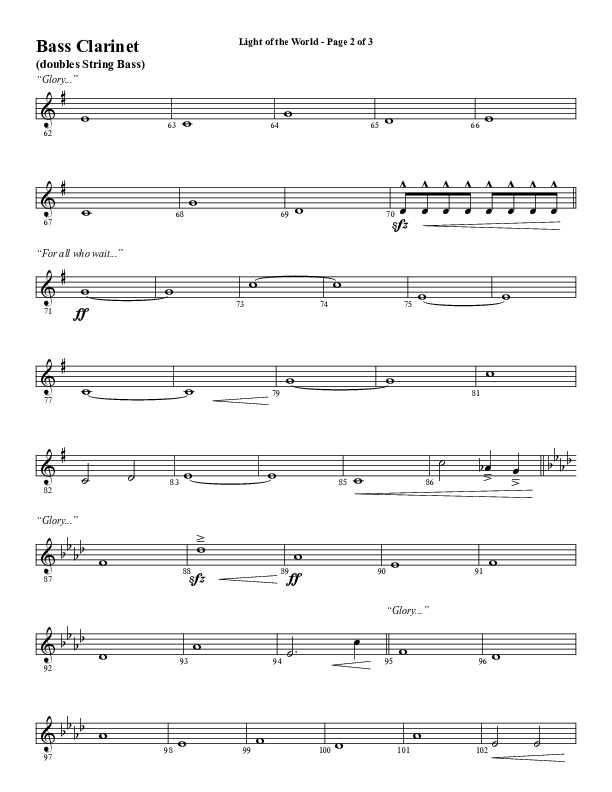 Light Of The World (Choral Anthem SATB) Bass Clarinet (Word Music Choral / Arr. Cliff Duren)