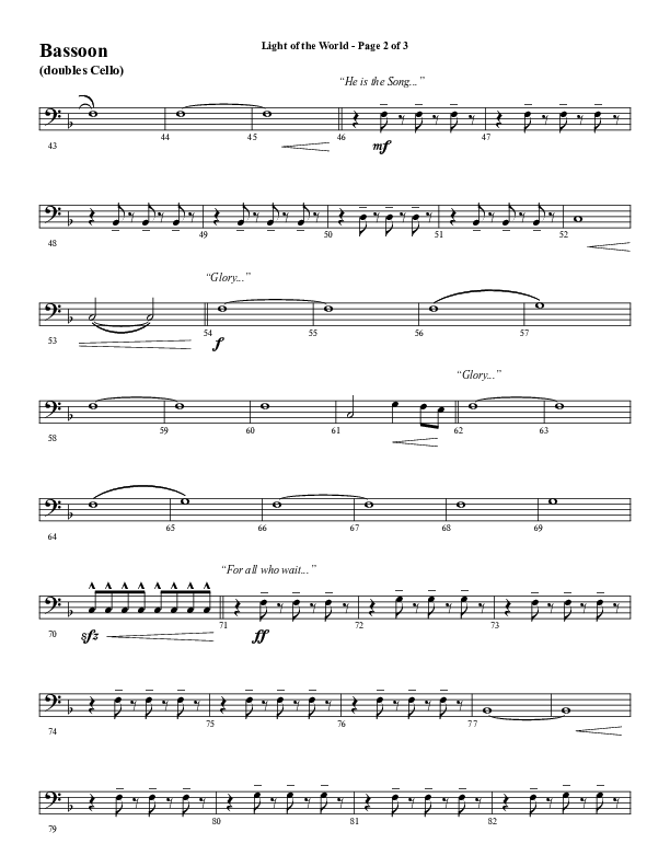 Light Of The World (Choral Anthem SATB) Bassoon (Word Music Choral / Arr. Cliff Duren)
