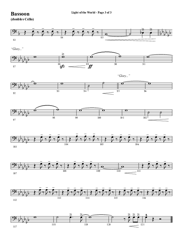 Light Of The World (Choral Anthem SATB) Bassoon (Word Music Choral / Arr. Cliff Duren)