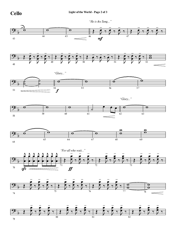 Light Of The World (Choral Anthem SATB) Cello (Word Music Choral / Arr. Cliff Duren)