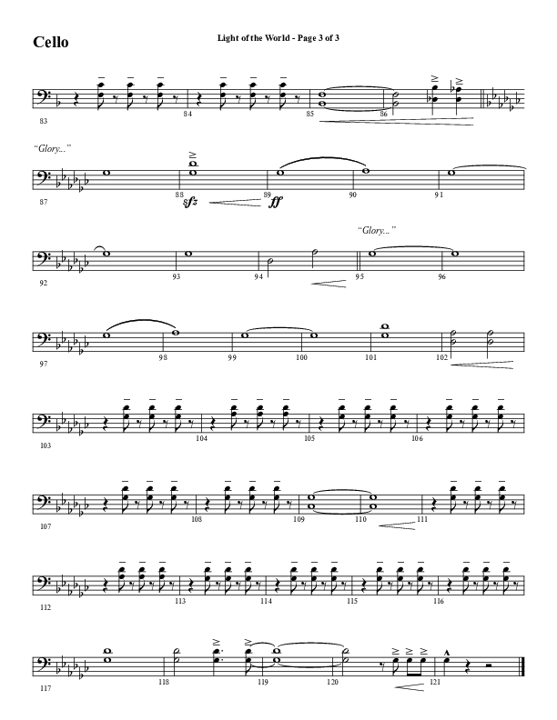 Light Of The World (Choral Anthem SATB) Cello (Word Music Choral / Arr. Cliff Duren)