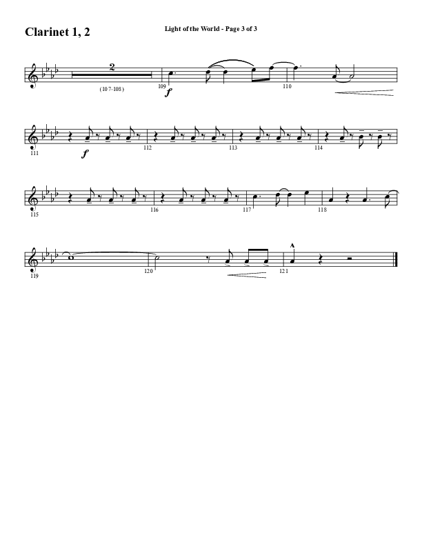 Light Of The World (Choral Anthem SATB) Clarinet 1/2 (Word Music Choral / Arr. Cliff Duren)